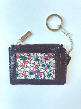 HOBO International Glossy Dark Brown Leather Card Holder Wallet Keychain